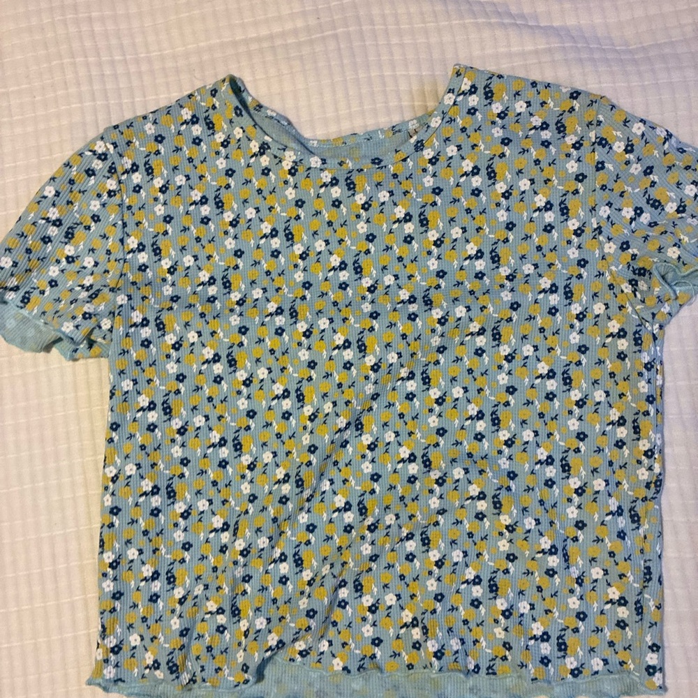 Light Blue Floral Waffle Crop